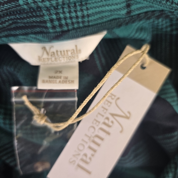 Natural Reflections Teal and Black Checkered Plaid Shirt Size 2X NWT - Picture 2 of 4